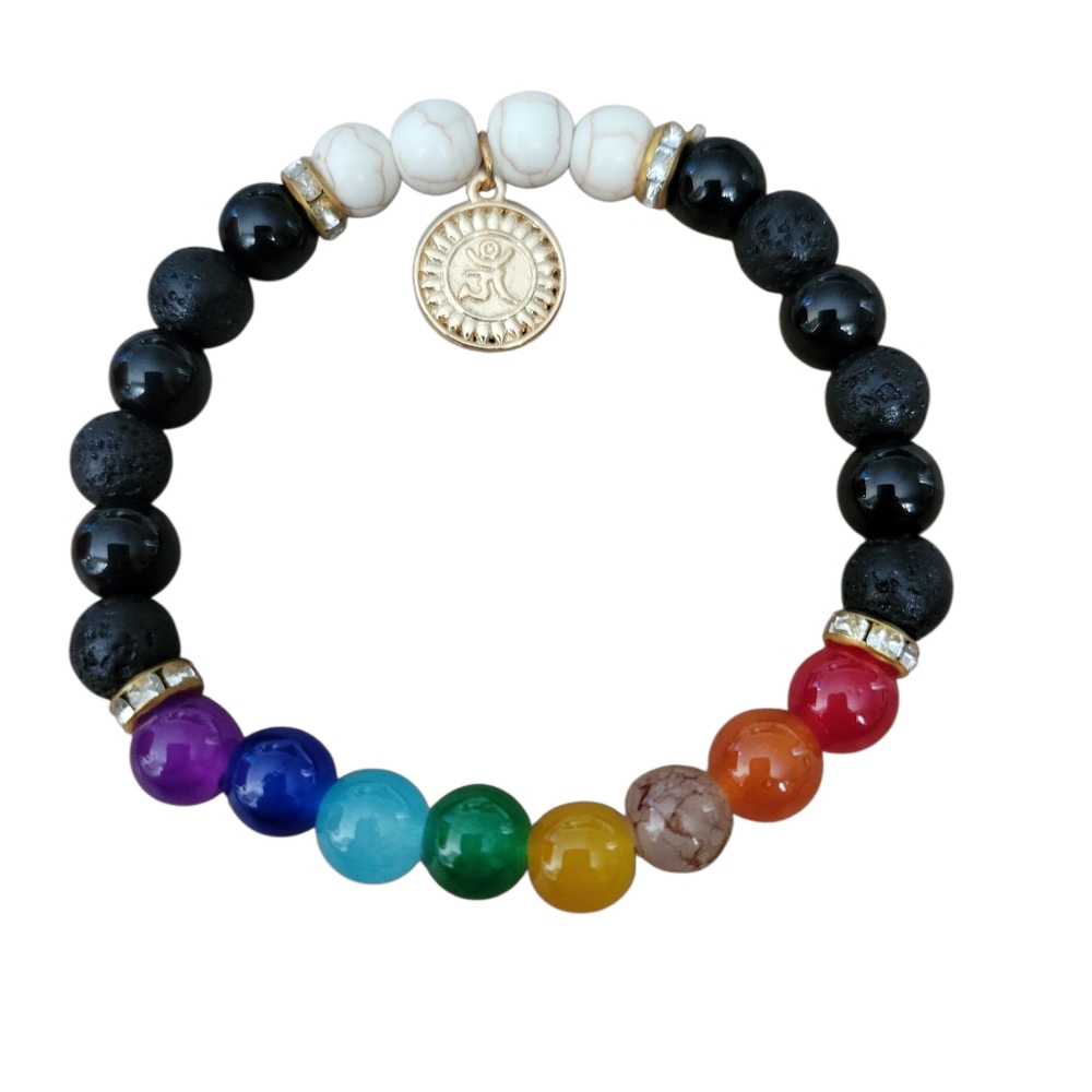 Chakra Bracelet Black and colored beads